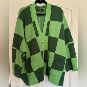 DRESSED IN LALA Oversized Dark and Light Green Checkered Cardigan. Sz Small